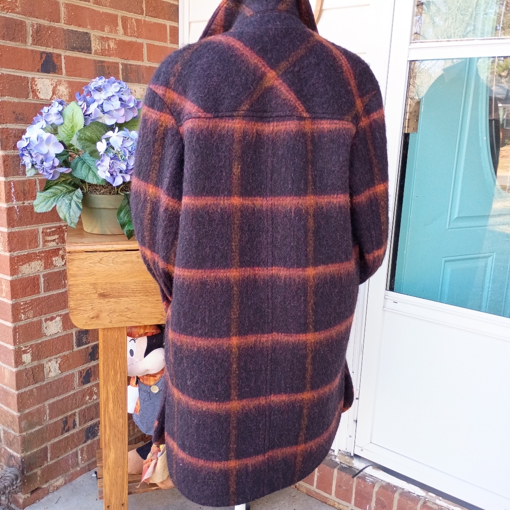 MADEWELL SZ S OVERSIZED SOICED RUM WINDOWPANE LONG COAT NWOT RTL $199 - Picture 2 of 11